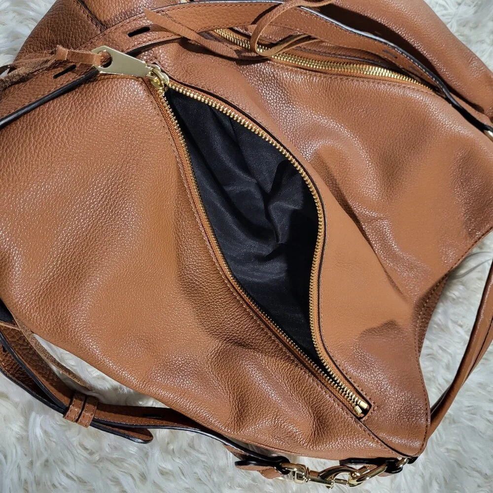 Rebecca Minkoff Brown Leather Moto Hobo Tassel Fringe Shoulder Bag